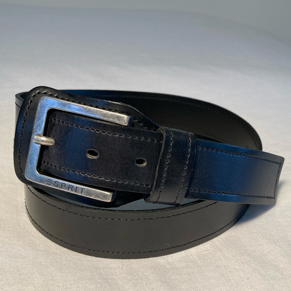 Esprit leather black belt darken silver buckle 36